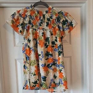 BiBi Floral Off-Shoulder Top in Cream, Orange, Blue, Green